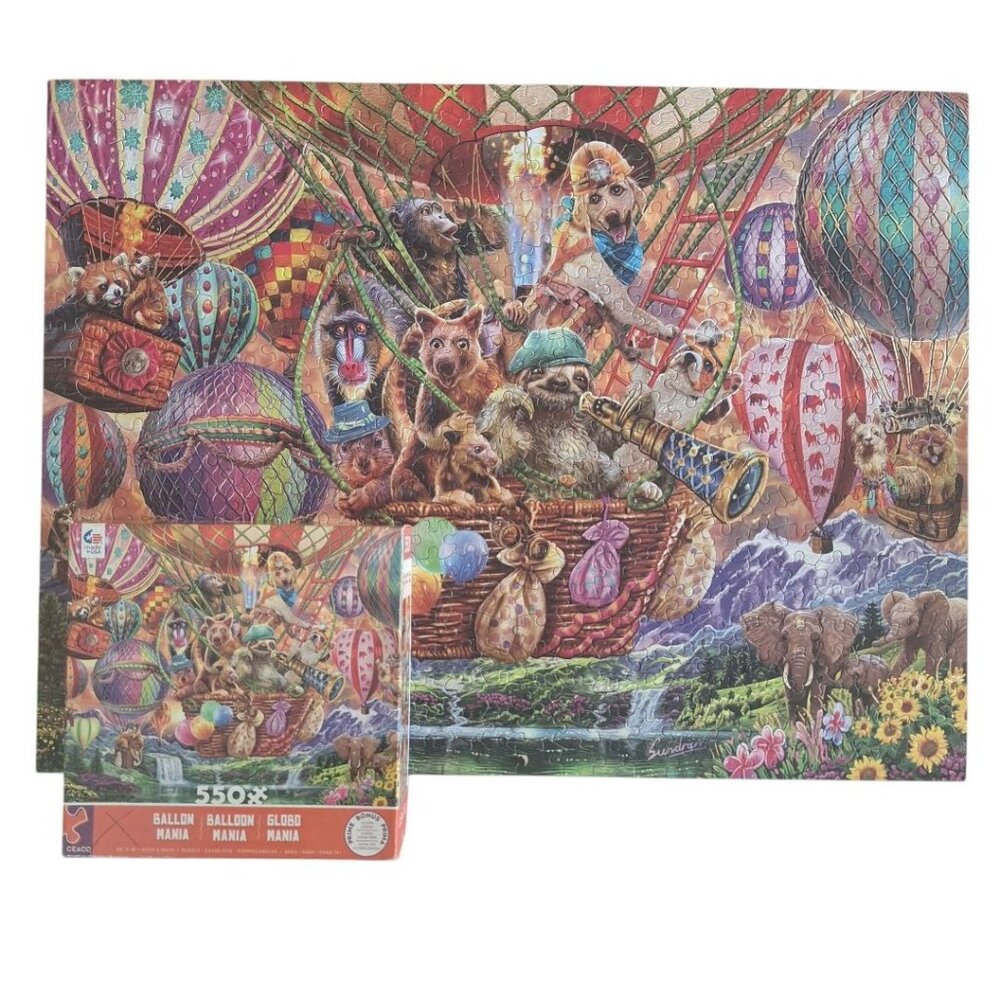 Ceaco Puzzle 550 Pieces Balloon‎ Mania Sloth Kangaroo Hot Air Dog Zoo USA Made
